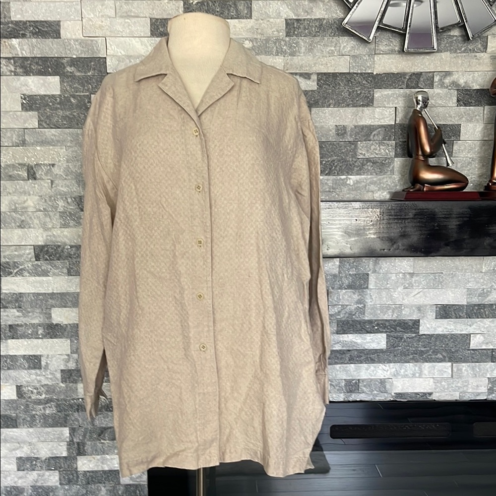 Eileen Fisher Oversized M Linen Button Long Sleeve Shirt